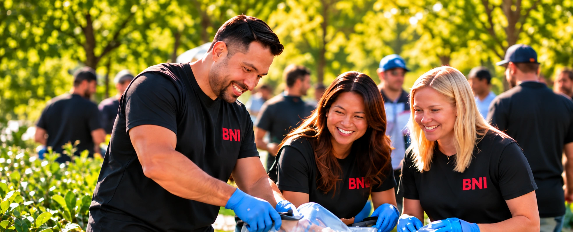 Volunteers working together at a community event