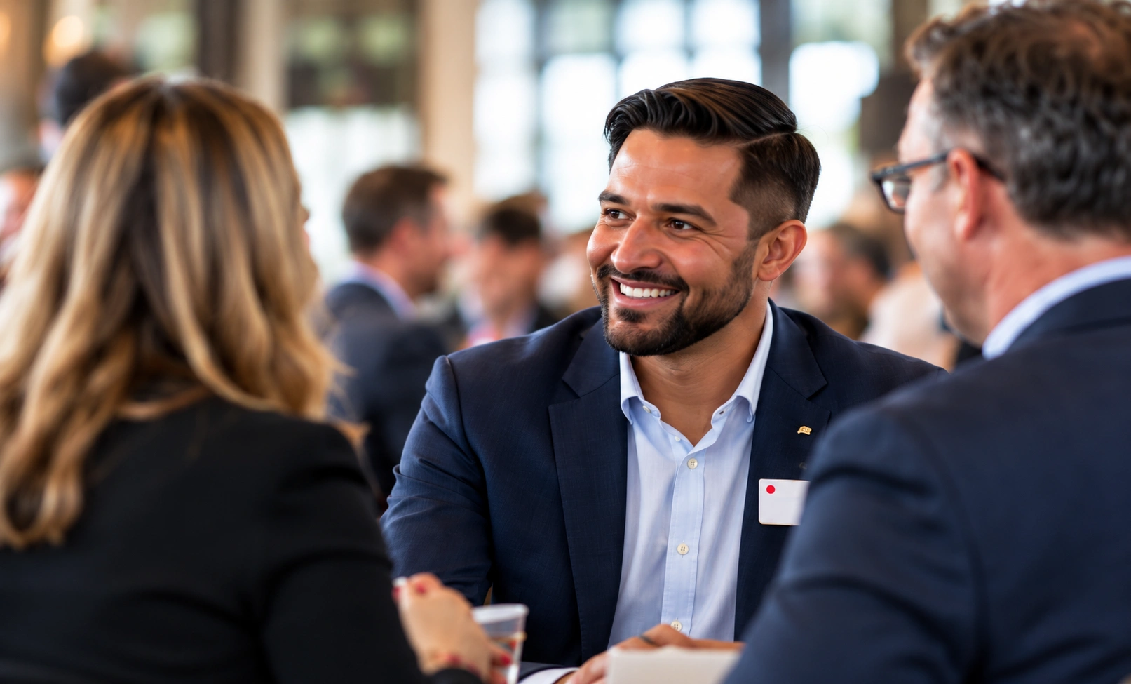 Business professionals sharing a conversation