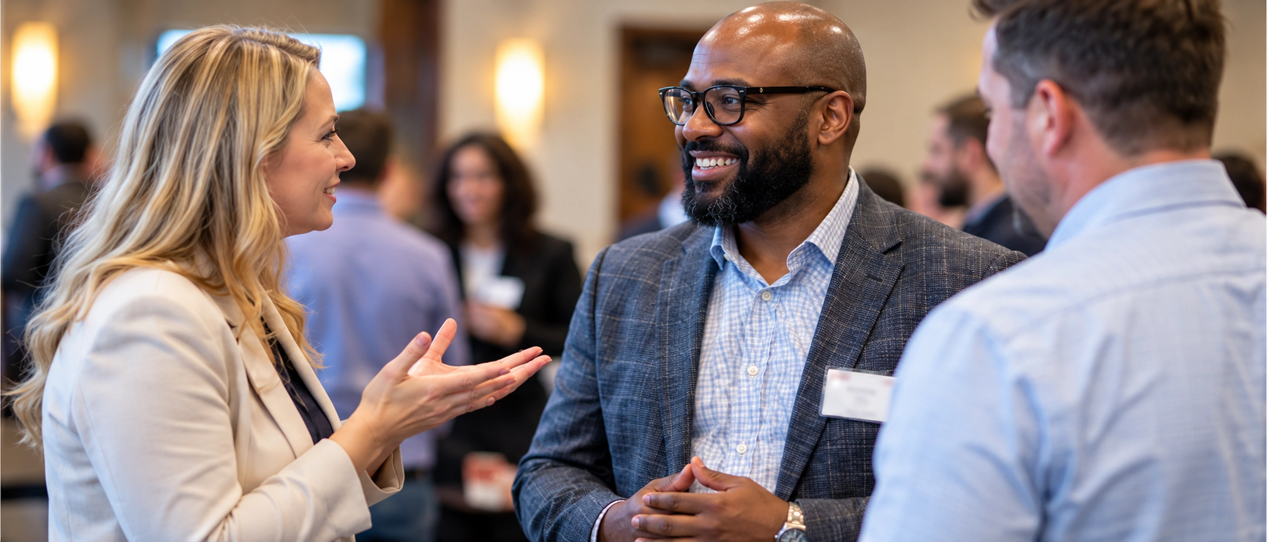 A small group exchanging ideas at a networking meeting
