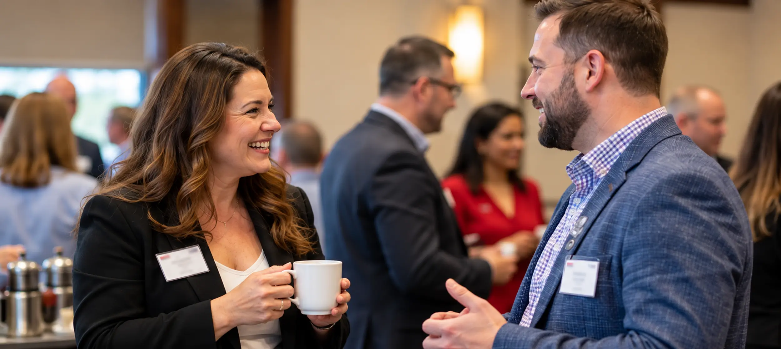 Professionals introducing themselves over coffee