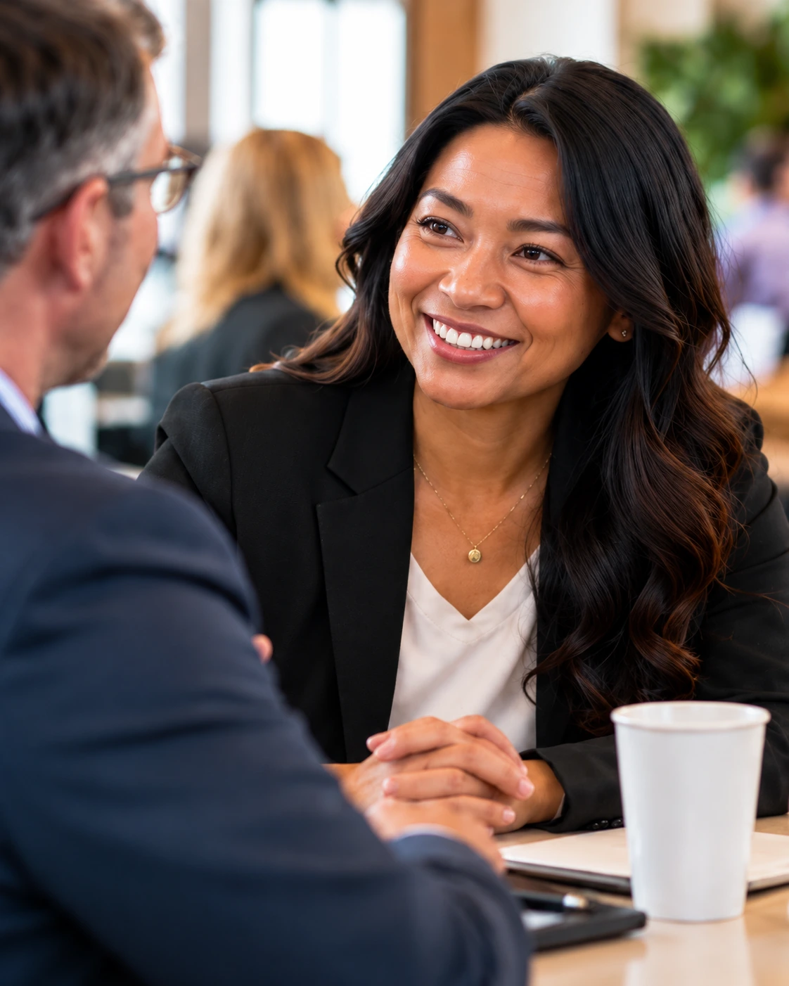 Illustration of two professionals in conversation